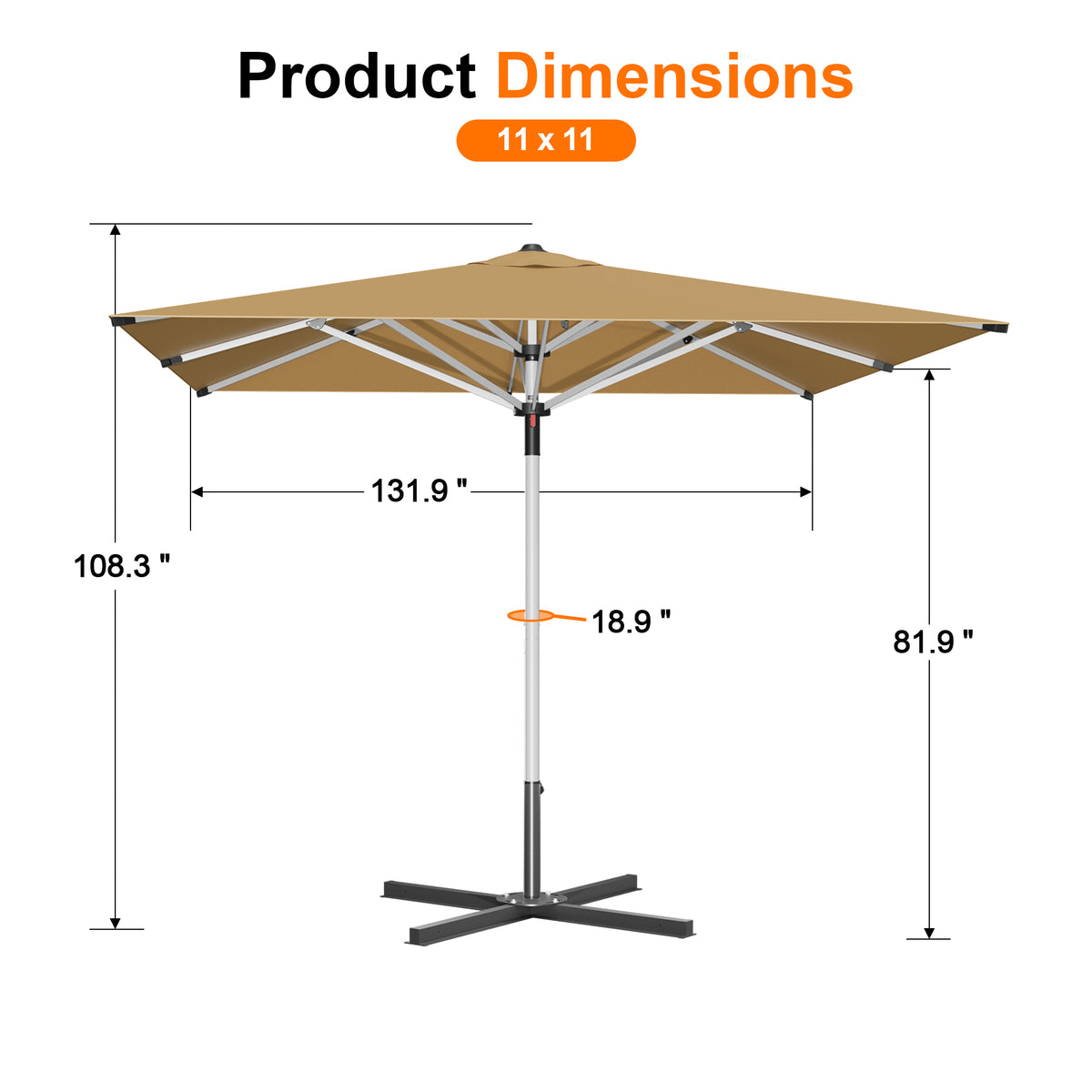 Patioslife 9ft, 10ft & 11ft Patio Umbrella – Round & Square Heavy Duty Aluminum Outdoor Market Umbrella with Double Vented Canopy