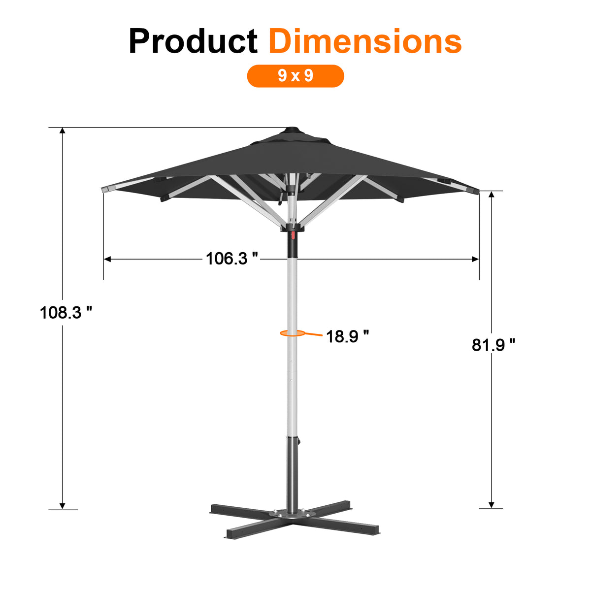 Patioslife 9ft, 10ft & 11ft Patio Umbrella – Round & Square Heavy Duty Aluminum Outdoor Market Umbrella with Double Vented Canopy