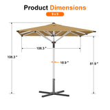Patioslife 9ft, 10ft & 11ft Patio Umbrella – Round & Square Heavy Duty Aluminum Outdoor Market Umbrella with Double Vented Canopy