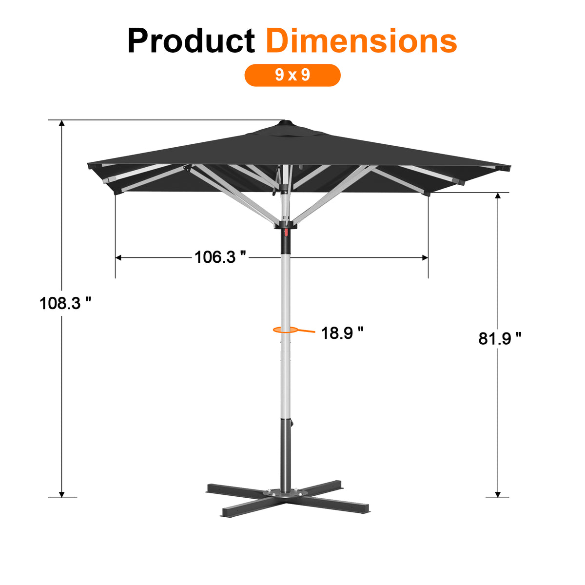 Patioslife 9ft, 10ft & 11ft Patio Umbrella – Round & Square Heavy Duty Aluminum Outdoor Market Umbrella with Double Vented Canopy