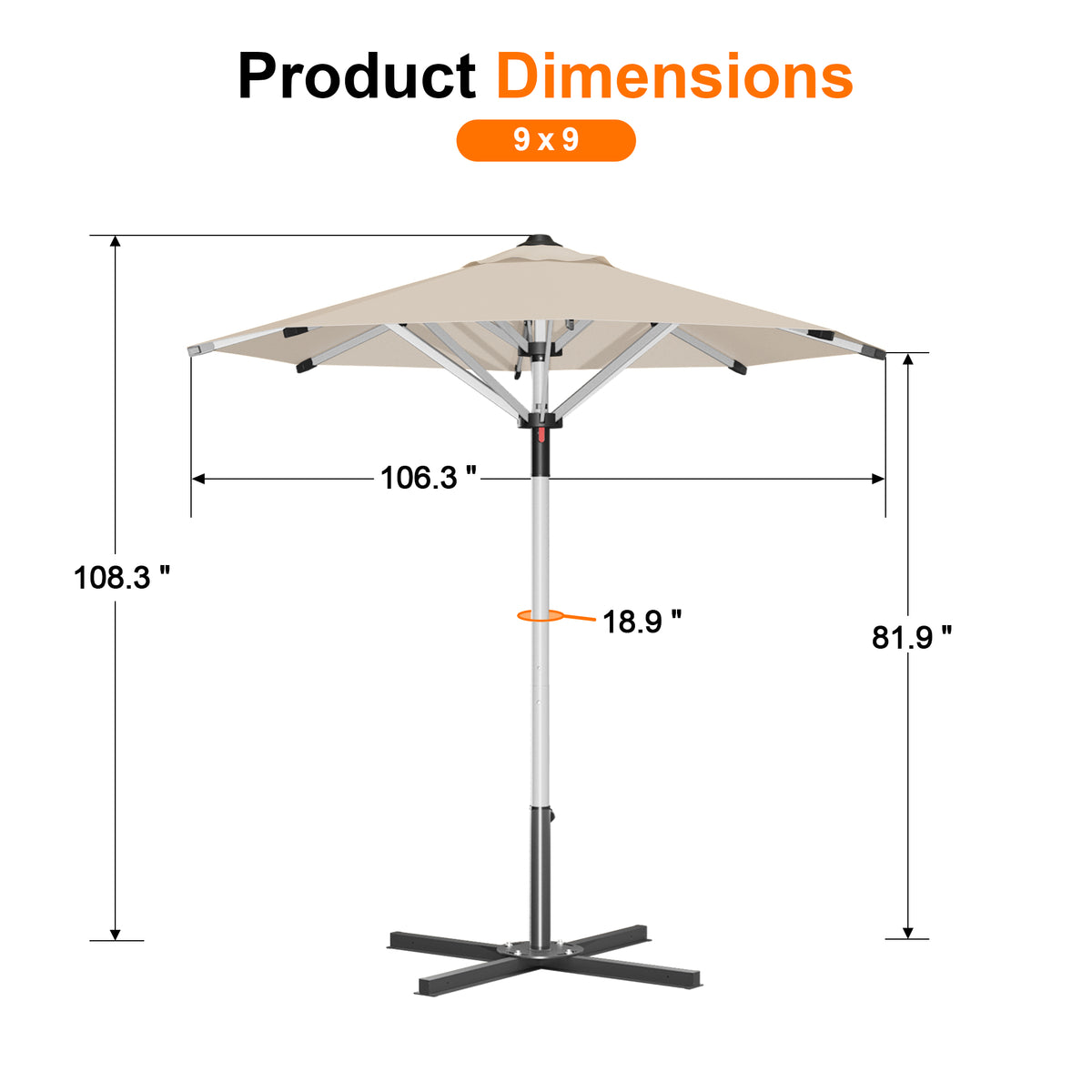 Patioslife 9ft, 10ft & 11ft Patio Umbrella – Round & Square Heavy Duty Aluminum Outdoor Market Umbrella with Double Vented Canopy