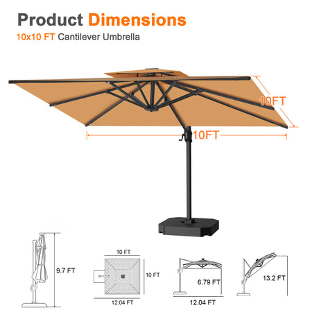 Patioslife Aegis Pro Cantilever Umbrella with Reinforced Aluminum Ribs and Pole for Patios, Gardens & Decks