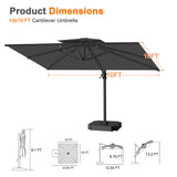 Patioslife Aegis Pro™ Cantilever Umbrella with Cross Metal Base, Reinforced & Powder-Coated Aluminium Ribs and Pole, Ideal for Garden & Patio