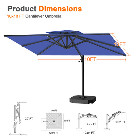Patioslife Aegis Pro Cantilever Umbrella with Reinforced Aluminum Ribs and Pole for Patios, Gardens & Decks