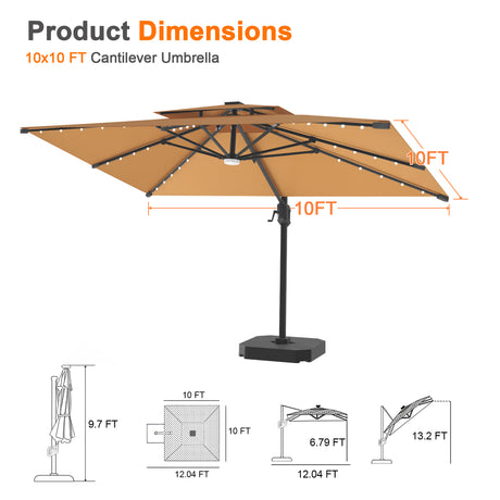 Patioslife Aegis Pro Cantilever Umbrella with Built-In LED Lights and Reinforced Aluminum Ribs and Pole for Patios & Gardens
