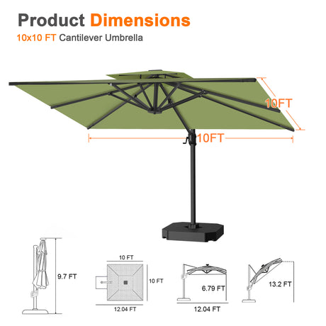 Patioslife Aegis Pro Cantilever Umbrella with Reinforced Aluminum Ribs and Pole for Patios, Gardens & Decks
