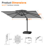 Patioslife Aegis Pro™ Cantilever Umbrella with Cross Metal Base, Reinforced & Powder-Coated Aluminium Ribs and Pole, Ideal for Garden & Patio