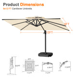 Patioslife Aegis Pro™ Cantilever Umbrella with Cross Metal Base, Reinforced & Powder-Coated Aluminium Ribs and Pole, Ideal for Garden & Patio