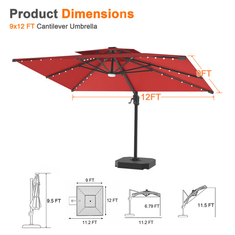 Patioslife Aegis Pro Cantilever Umbrella with Built-In LED Lights and Reinforced Aluminum Ribs and Pole for Patios & Gardens