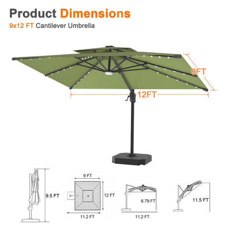 Patioslife Aegis Pro Cantilever Umbrella with Built-In LED Lights and Reinforced Aluminum Ribs and Pole for Patios & Gardens
