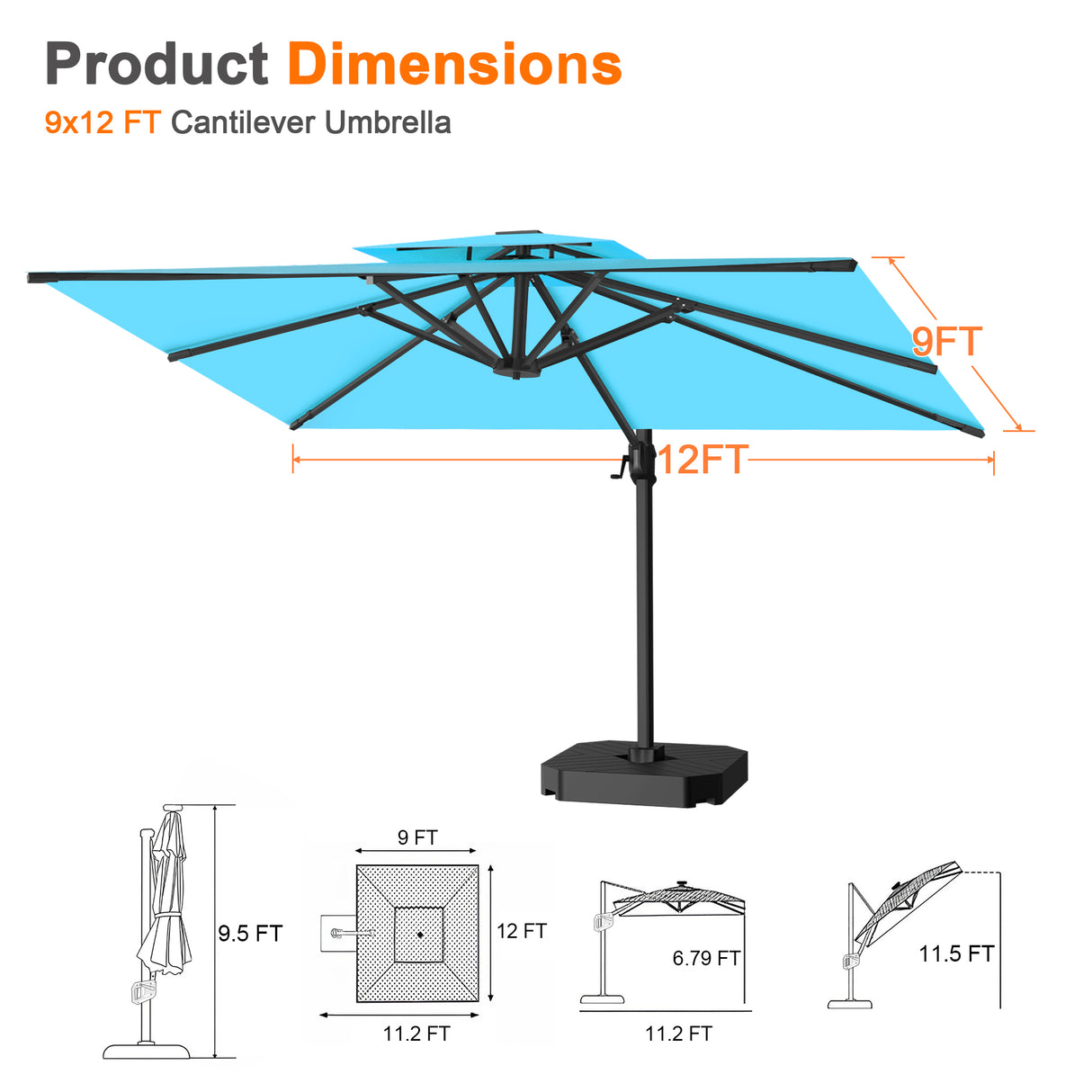 Patioslife Aegis Pro™ Cantilever Umbrella with Cross Metal Base, Reinforced & Powder-Coated Aluminium Ribs and Pole, Ideal for Garden & Patio