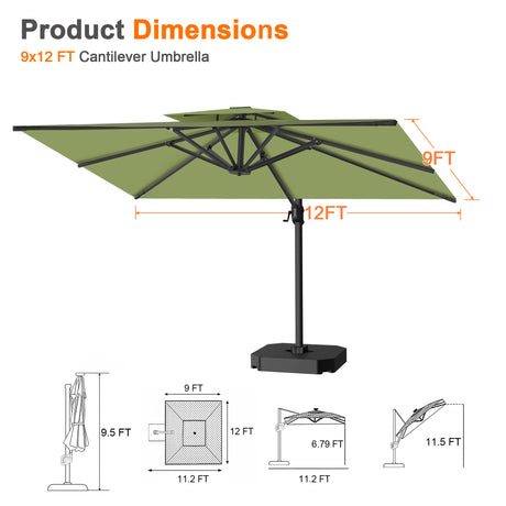 Patioslife Aegis Pro Cantilever Umbrella with Reinforced Aluminum Ribs and Pole for Patios, Gardens & Decks
