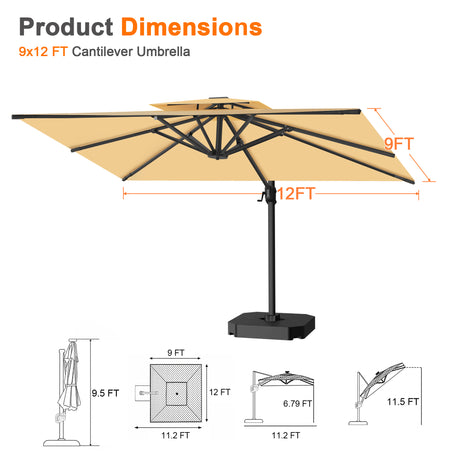 Patioslife Aegis Pro Cantilever Umbrella with Reinforced Aluminum Ribs and Pole for Patios, Gardens & Decks