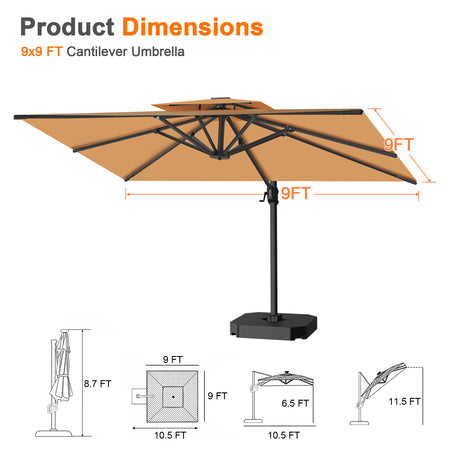 Patioslife Aegis Pro Cantilever Umbrella with Reinforced Aluminum Ribs and Pole for Patios, Gardens & Decks