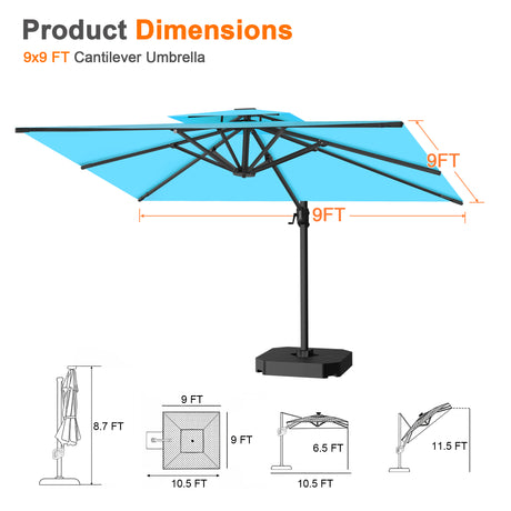 Patioslife Aegis Pro Cantilever Umbrella with Reinforced Aluminum Ribs and Pole for Patios, Gardens & Decks