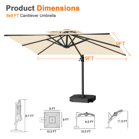 Patioslife Aegis Pro Cantilever Umbrella with Reinforced Aluminum Ribs and Pole for Patios, Gardens & Decks