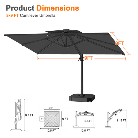 Patioslife Aegis Pro Cantilever Umbrella with Reinforced Aluminum Ribs and Pole for Patios, Gardens & Decks