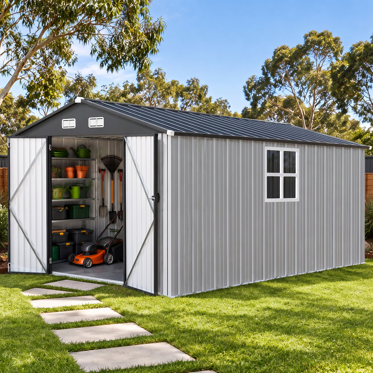 Patioslife YardVault Pro Metal Storage Shed with Window, Galvanized Steel Outdoor Tool Shed