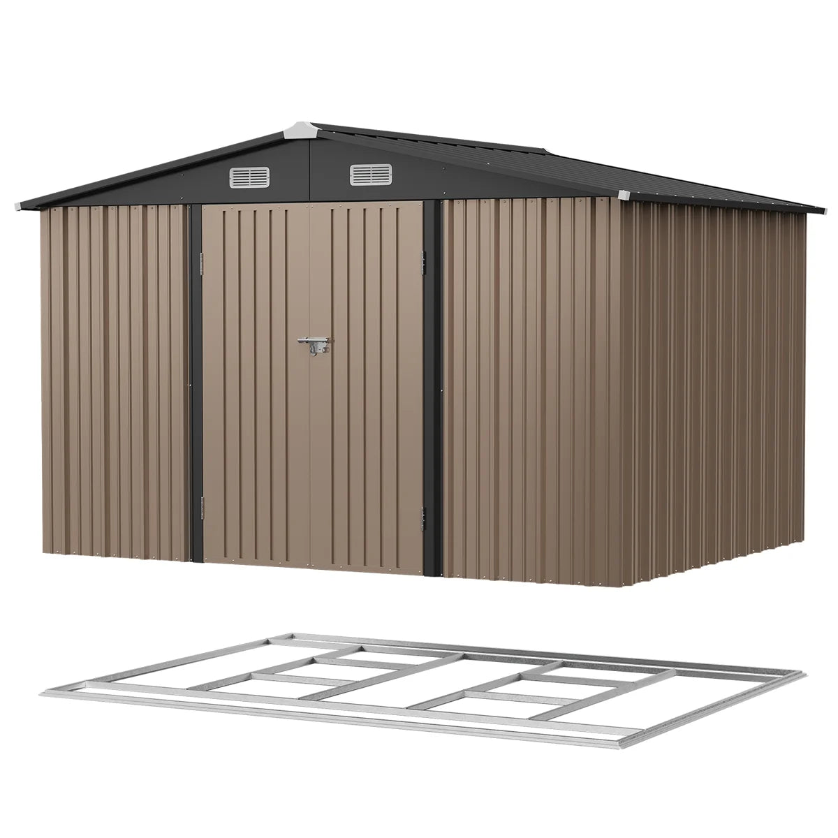 Patioslife Galvanized Steel Metal Storage Shed, Gable Roof Outdoor Shed for Backyard Garden Tools, Rust-Resistant Utility Tool Shed-Patioslife