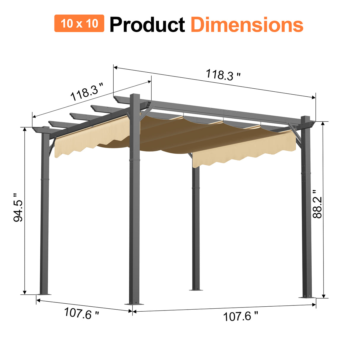 Patioslife Atlantic Retractable Pergola with Adjustable Canopy — Heavy-Duty Outdoor Shade Structure