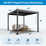 Patioslife Atlantic™ |10 x 10ft Aluminium Louvered Pergola with Adjustable Roof, Modern Outdoor Shade Structure for Garden, Deck & Patio