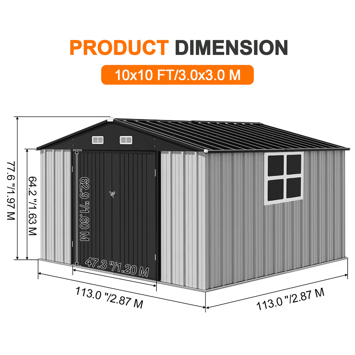 Patioslife YardVault Pro Metal Storage Shed with Window, Galvanized Steel Outdoor Tool Shed