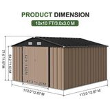 Patioslife Galvanized Steel Metal Storage Shed, Gable Roof Outdoor Shed for Backyard Garden Tools, Rust-Resistant Utility Tool Shed-Patioslife