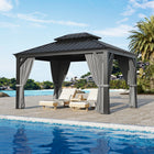 Patioslife Haven Luxury Hardtop Gazebo with 4.7” x 4.7” Reinforced Aluminum Posts, Built-In Drainage Gutters, Curtains & Netting for Patios & Backyards