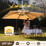 Patioslife Aegis Pro™ Premium Heavy-Duty Cantilever Umbrella with LED Strip Lights & Cover – 360° Rotation, Double-Top, Wind-Resistant for Outdoor Living