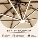 Patioslife Aegis Pro™ Premium Heavy-Duty Cantilever Umbrella with LED Strip Lights & Cover – 360° Rotation, Double-Top, Wind-Resistant for Outdoor Living