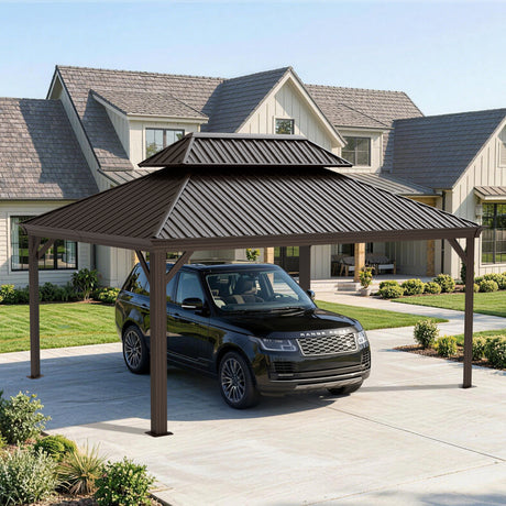 Patioslife All-Weather Aluminum Carport – Steel Roof Canopy for Cars, Motorcycles, RVs & Boats