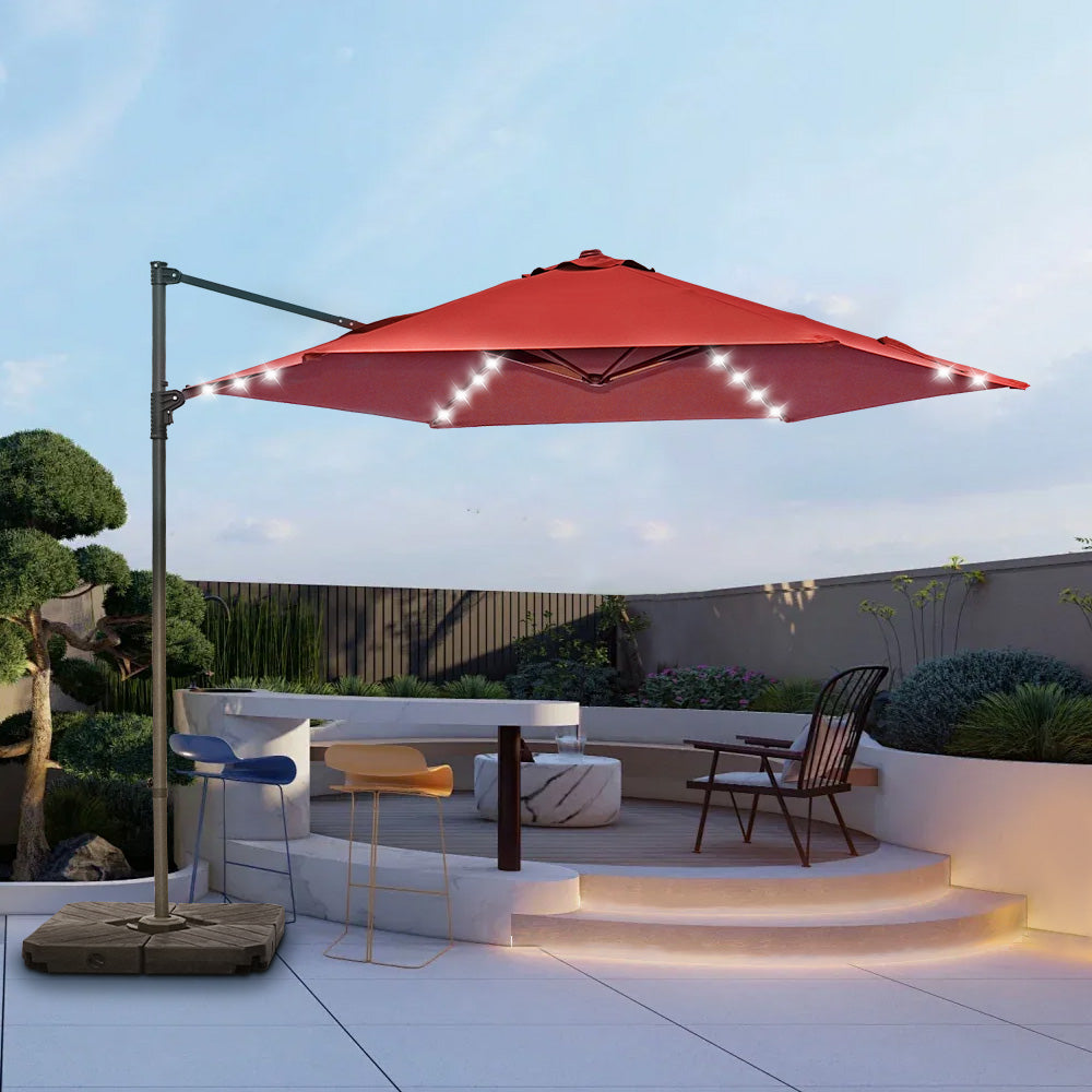 Patioslife Upgraded 10ft Cantilever Patio Umbrella with solar LED lights