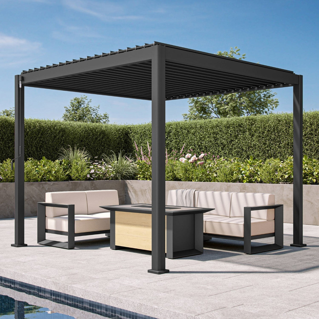 Patioslife Atlantic™ |10 x 10ft Aluminium Louvered Pergola with Adjustable Roof, Modern Outdoor Shade Structure for Garden, Deck & Patio