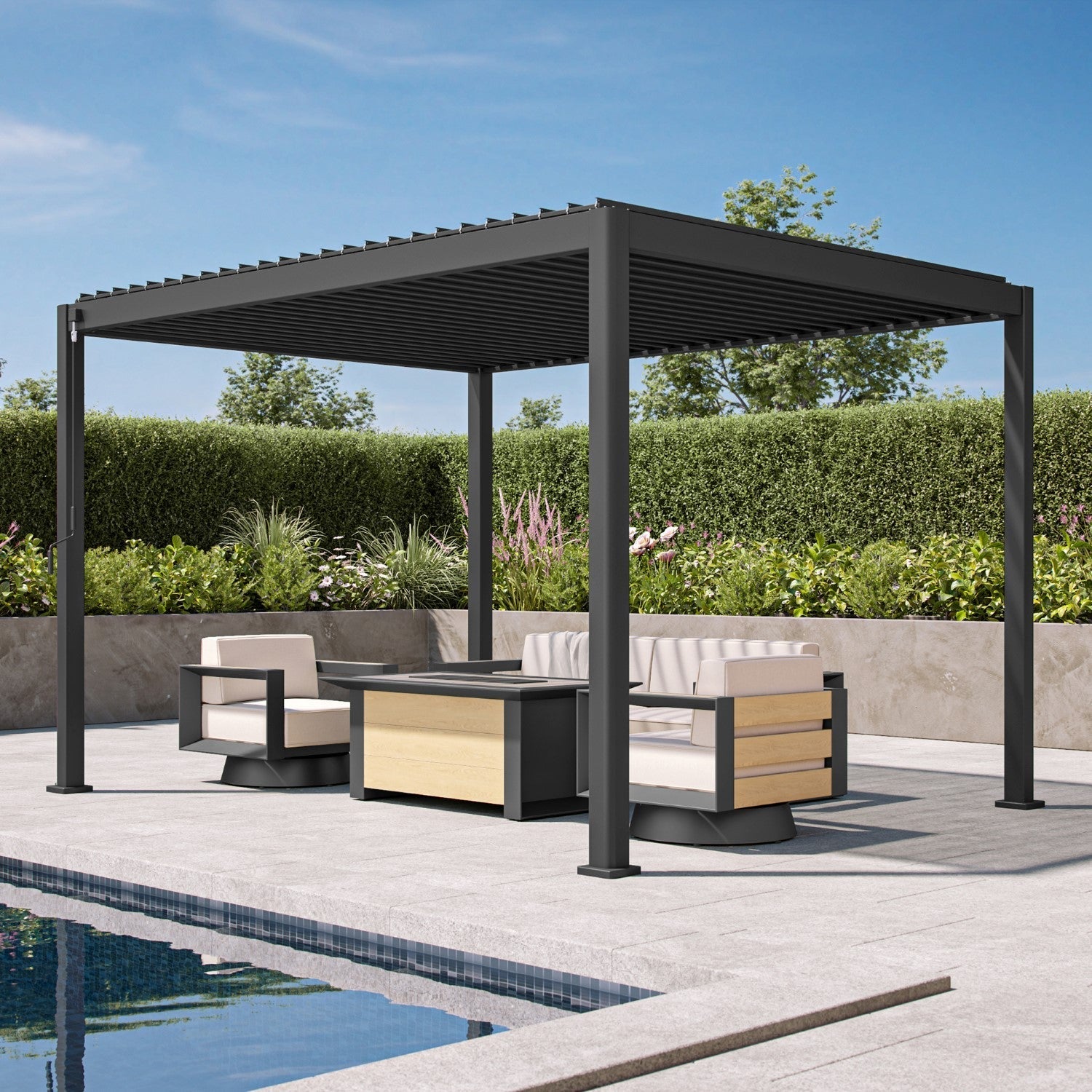 Patioslife Atlantic™ | Aluminium Louvered Pergola with Adjustable Roof, Freestanding All-Weather Shelter for Deck, Patio & Poolside