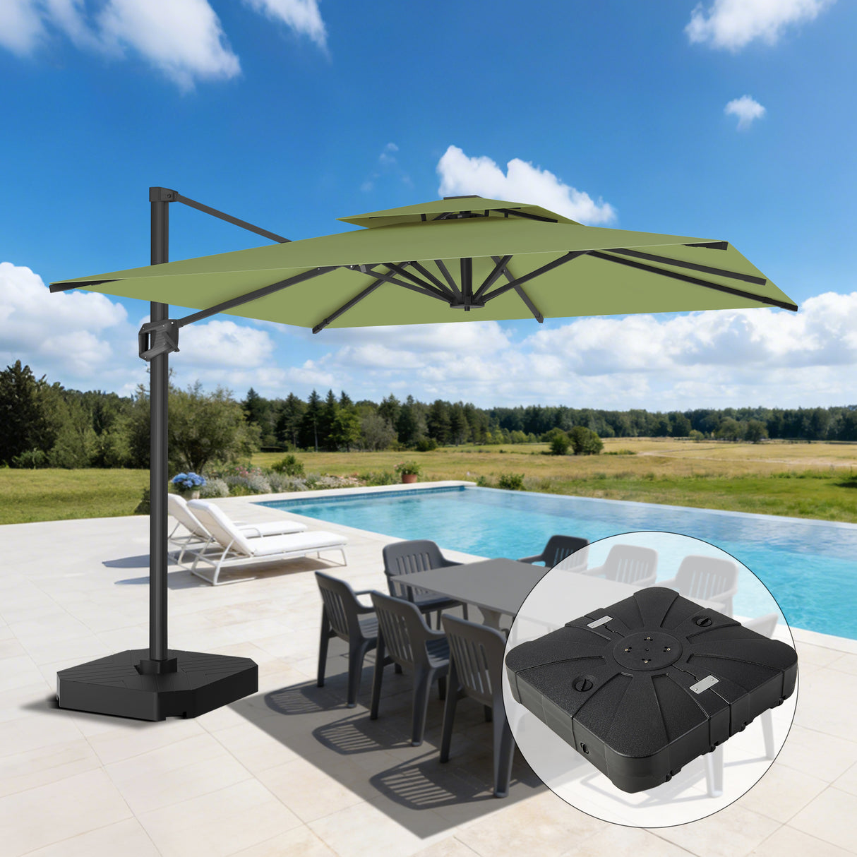 Patioslife Aegis Cantilever Umbrella with Reinforced Aluminum Ribs and Pole for Patios, Gardens & Decks