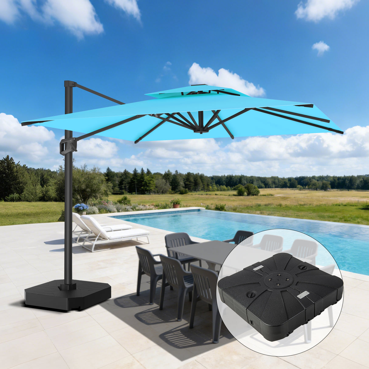 Patioslife Aegis Cantilever Umbrella with Reinforced Aluminum Ribs and Pole for Patios, Gardens & Decks