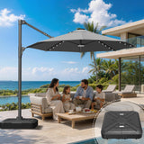 Patioslife Aegis 10ft Round Cantilever Patio Umbrella with solar LED lights | Premium Cover | Large Base