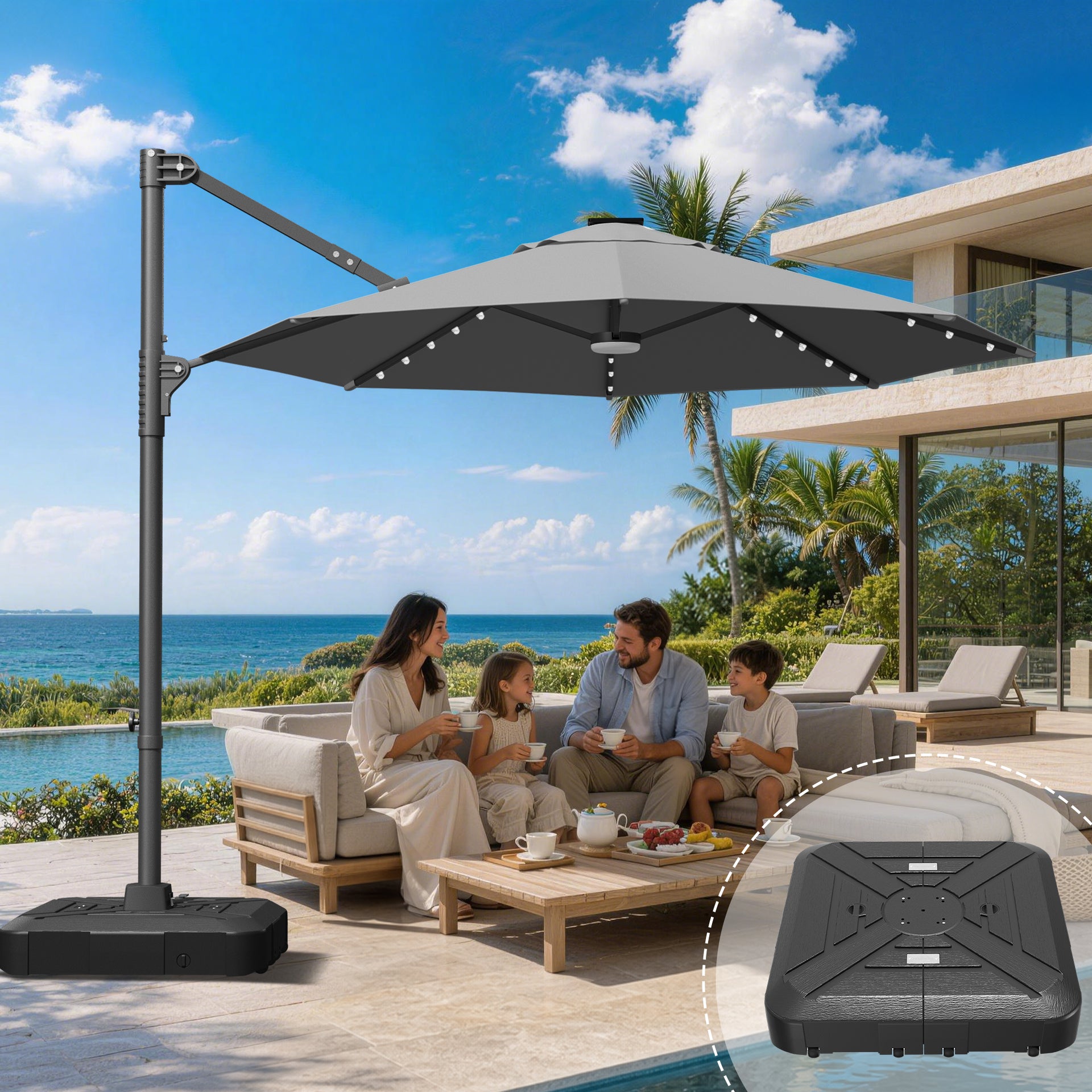 atleisure solar patio umbrellas Patioslife Aegis 10ft Round Cantilever Umbrella with LED l – US-Patioslife How to Convert a seaside villas This umbrella Choose Option:Messenger Bag Dusk Blue/Black MD meateater-shop