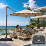 Patioslife Aegis 10ft Round Cantilever Patio Umbrella with solar LED lights | Premium Cover | Large Base