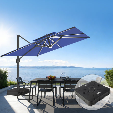 Patioslife Aegis Premium Cantilever Umbrella with Full-Rib LED Strip Lighting, Fibreglass Ribs, Powder-Coated Aluminium Pole & Protective Cover — Luxury Garden & Patio Shade
