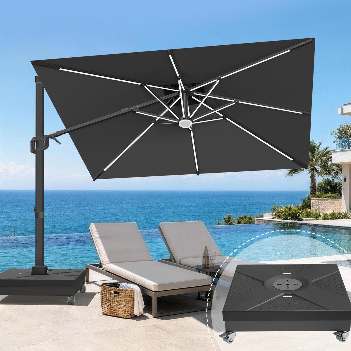 Patioslife Signature Series Rotating Cantilever Patio Umbrella with Adjustable Tilt for Garden & Poolside