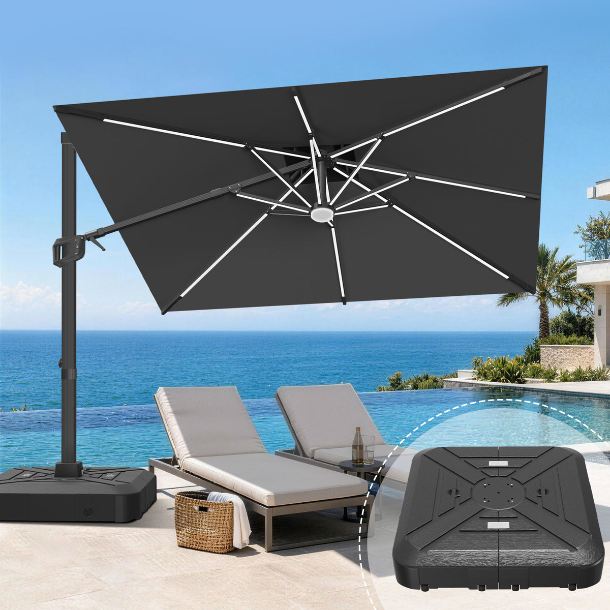Patioslife Signature Series Rotating Cantilever Patio Umbrella with Adjustable Tilt for Garden & Poolside
