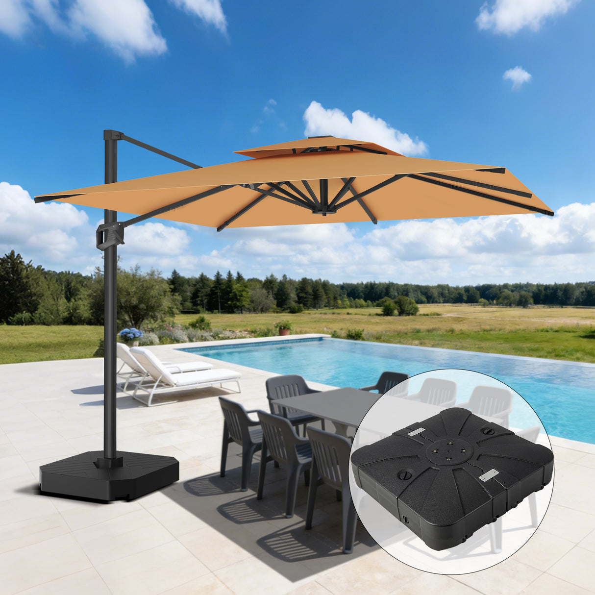 Patioslife Aegis Cantilever Umbrella with Reinforced Aluminum Ribs and Pole for Patios, Gardens & Decks