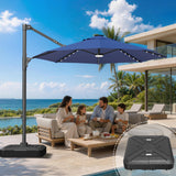 Patioslife Aegis 10ft Round Cantilever Patio Umbrella with solar LED lights | Premium Cover | Large Base