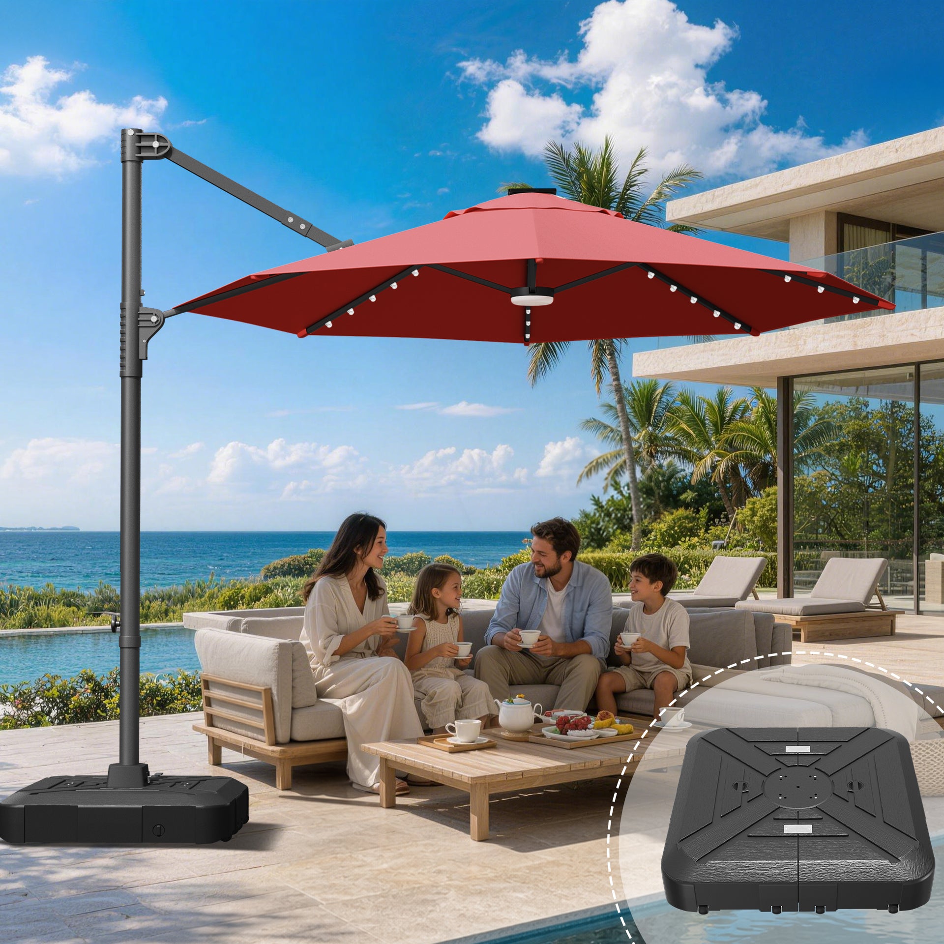 Patioslife Aegis 10ft Round Cantilever Patio Umbrella with solar LED l – US-Patioslife