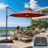 Patioslife Aegis 10ft Round Cantilever Patio Umbrella with solar LED lights | Premium Cover | Large Base