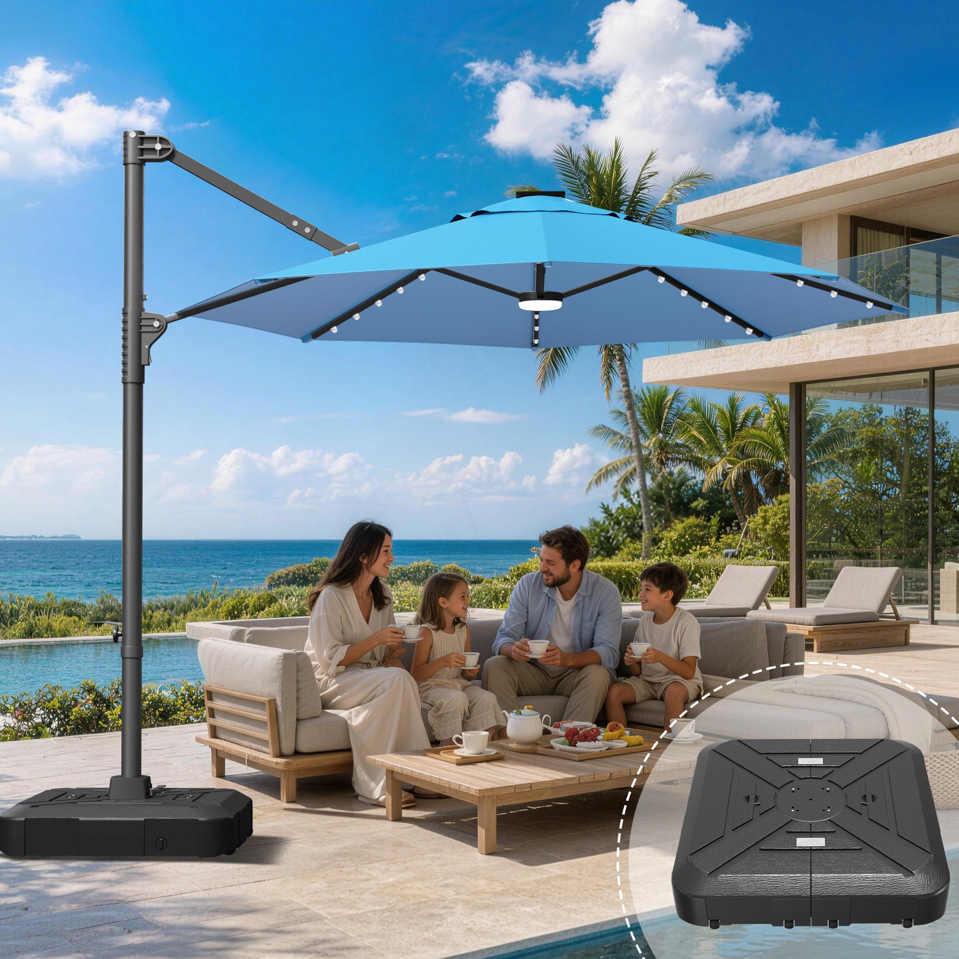 Patioslife Aegis 10ft Round Cantilever Patio Umbrella with solar LED l – US-Patioslife