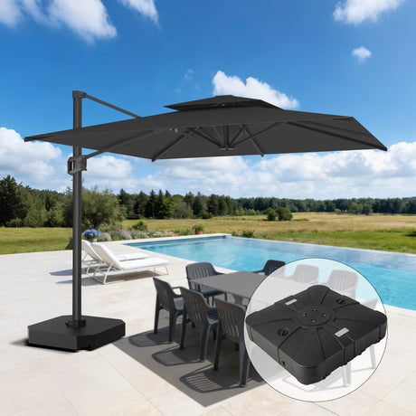 Patioslife Aegis Pro™ Cantilever Umbrella with Base & Protective Cover — Fibreglass Ribs & Powder-Coated Aluminium Pole for Garden & Patio