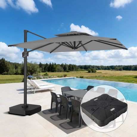 Patioslife Aegis Pro™ Cantilever Umbrella with Base & Protective Cover — Fibreglass Ribs & Powder-Coated Aluminium Pole for Garden & Patio