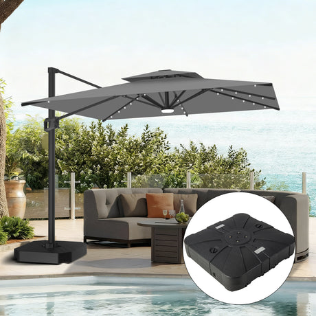 Patioslife Aegis Pro Cantilever Umbrella with LED Lights and Cover, Reinforced & Powder-Coated Aluminium Ribs and Pole — Perfect for Garden & Patio